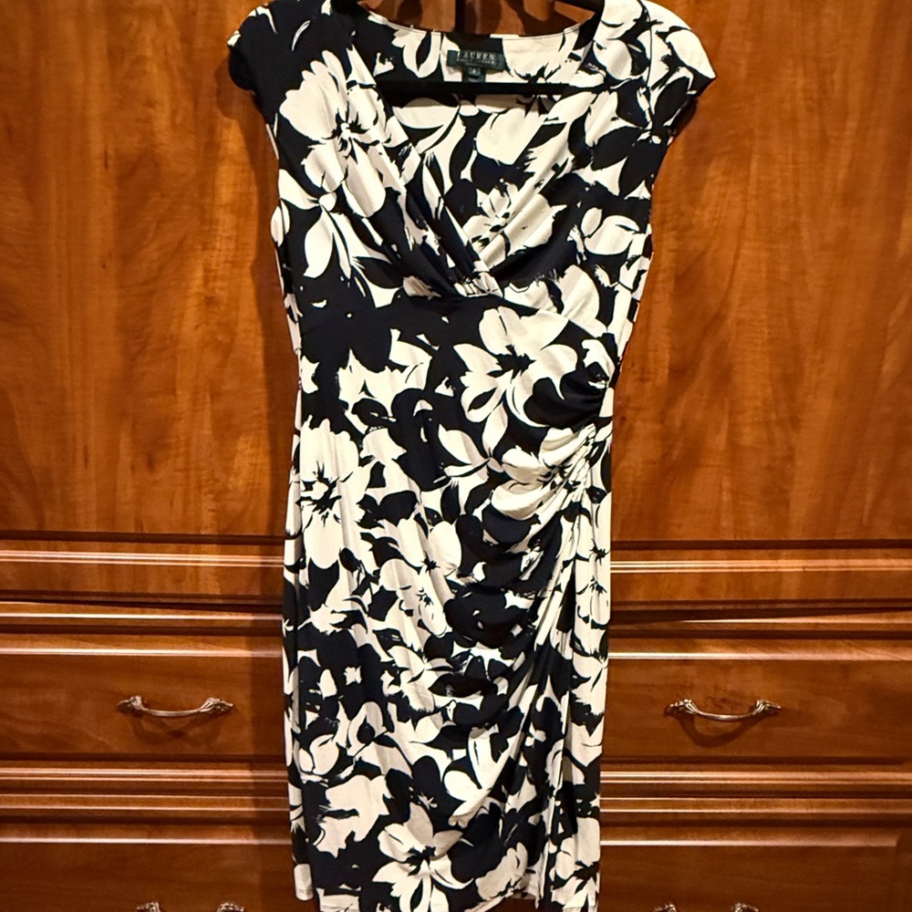 Ralph Lauren Black and Cream Floral Midi Dress